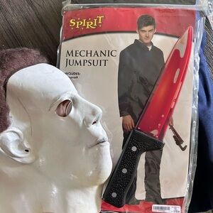 Spirit Mechanic Jumpsuit with Mask and Red Knife, Mike Myers mask with hair